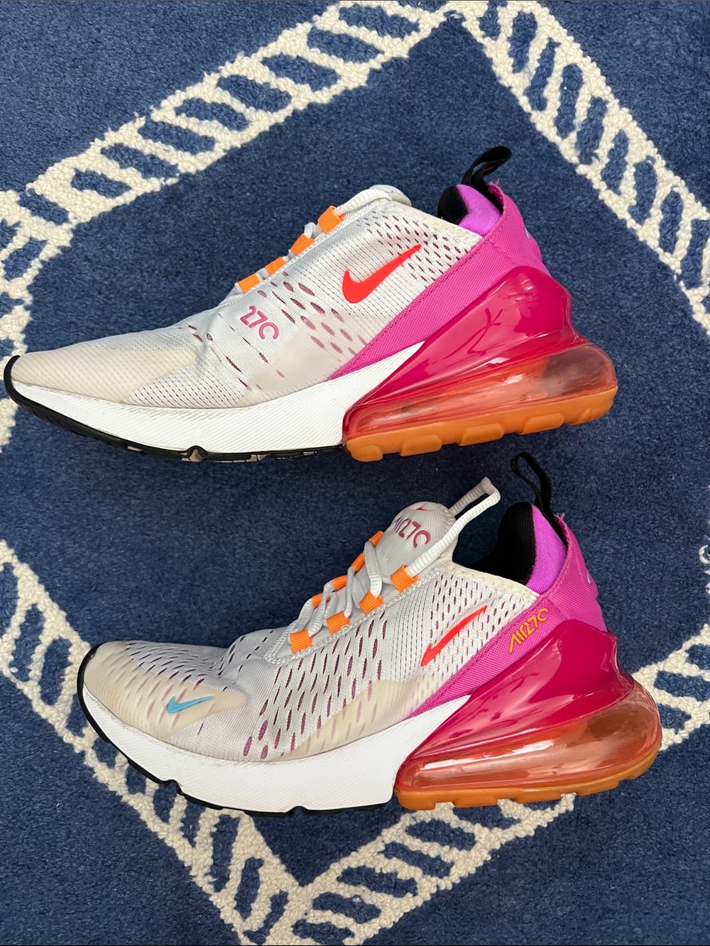 Nike Air Max 270 Sneakers in White, Pink and Orange 7.5